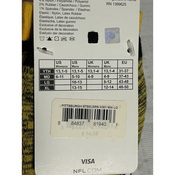 NEW! NFL TEAM APPAREL PITTSBURGH STEELERS BLACK GOLD ADULT LARGE Men Logo SOCKS - Picture 5 of 8